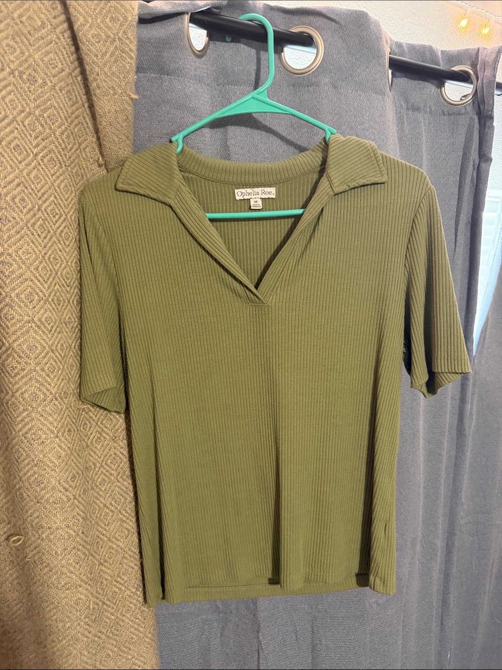 Ophelia Roe Olive Green Ribbed Polo Tee - Short Sleeve